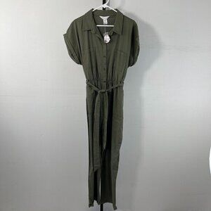 NWT Apricol Women's Khaki Round Neck Straight Leg Tie in Waist Jumpsuit Size XL